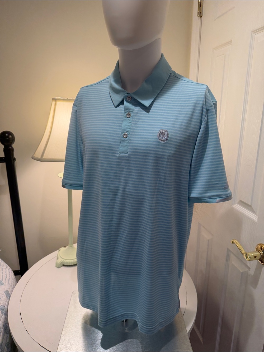 Adidas climachill men’s aqua striped golf polo shirt size large , collared